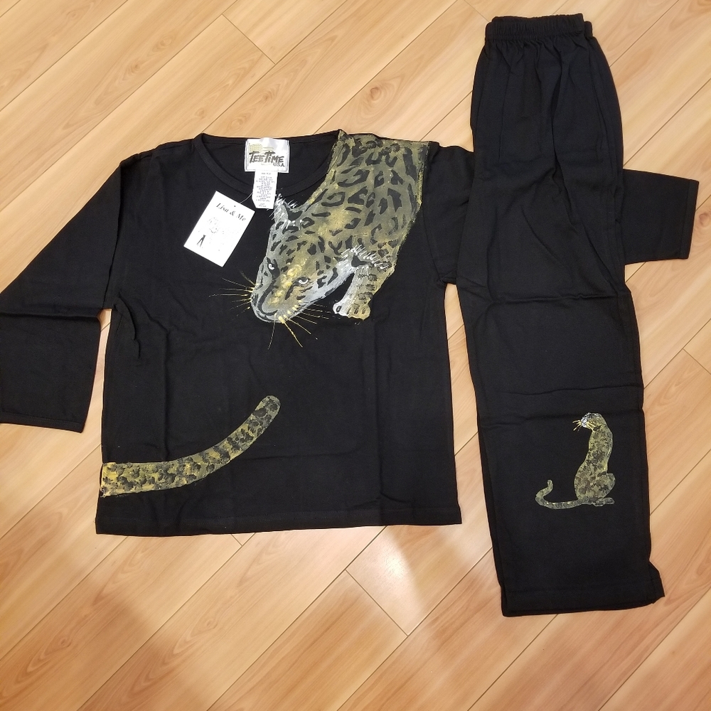 Panther-vintage handpainted shirt and culotte set